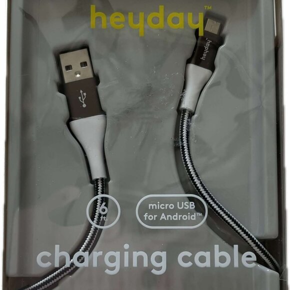 New Black & White Heyday Micro-USB for Android 6ft. Lightning Charging Cable - Picture 1 of 2